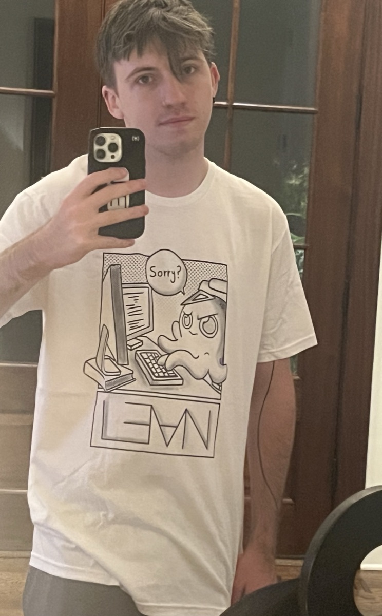 Jack McCarthy, in a Lean &lsquo;Sorry?&rsquo; t-shirt